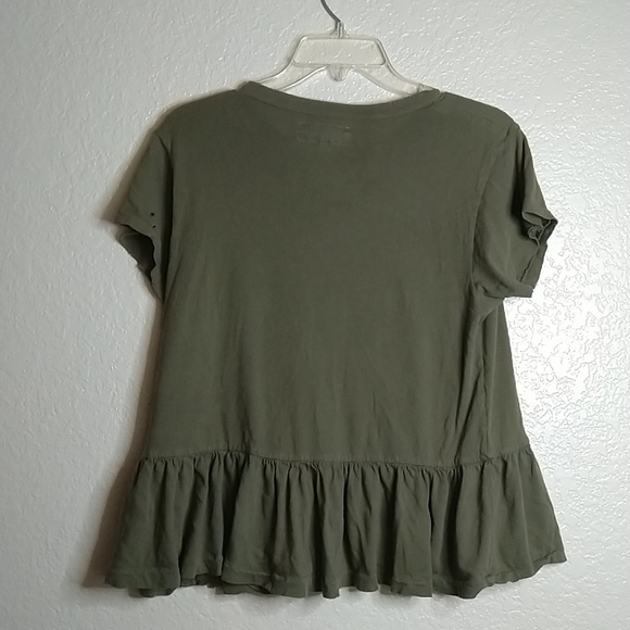 THE GREAT The Ruffle Peplum short sleeve Tee green sz S - Picture 7 of 8